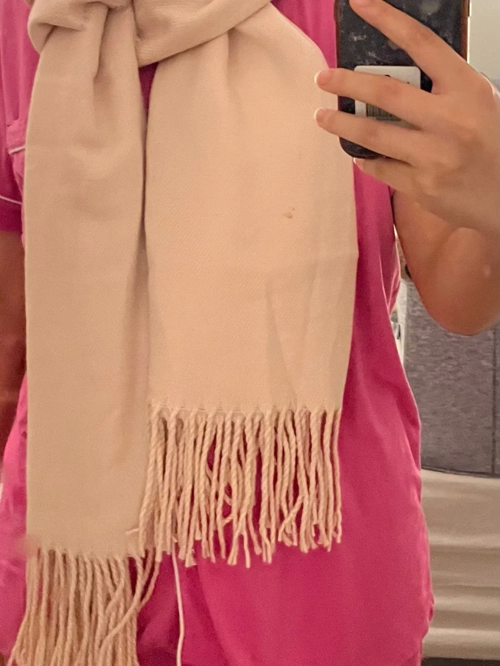 Soft Pink Women's Fringe Scarf - Lightweight Winter Accessory